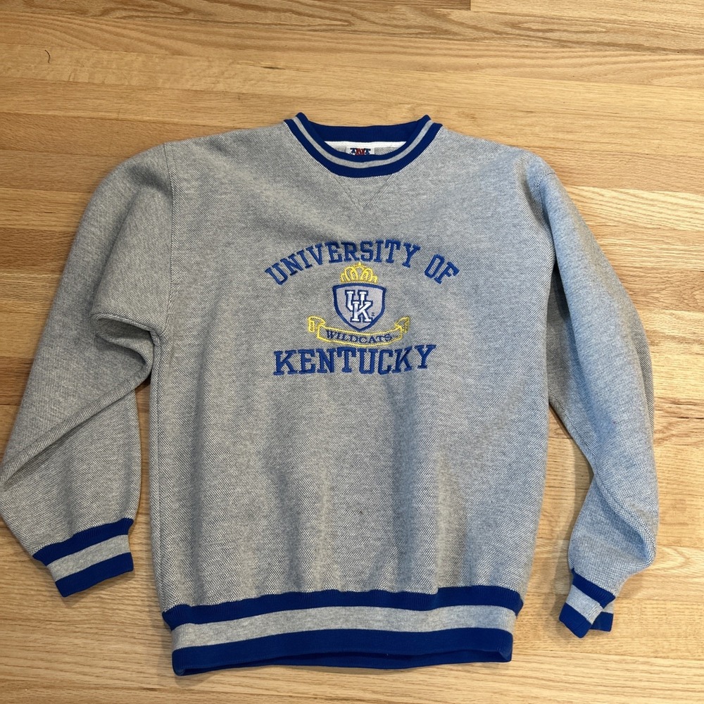 VTG 90s TNT Kentucky Wildcats Sweatshirt Striped Trim Crewneck Heather Gray M